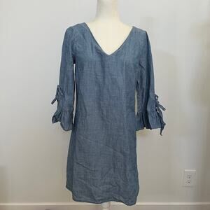 J.Crew Indigo Chambray Ruffle Tie-Sleeve Dress sz 6